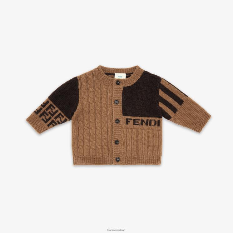 kinderen kleding Fendi 0J62L2758 tabak gebreid babyvestje bruin