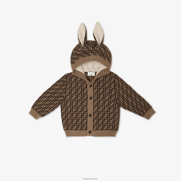 kinderen kleding Fendi 0J62L2780 Babyvestje van katoen en kasjmier met oren en tabakff-logo mode