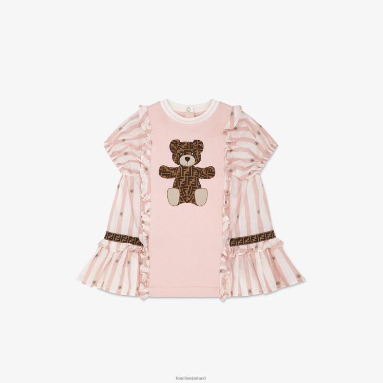 kinderen kleding Fendi 0J62L2825 gestreepte popeline en katoenen jurk roze