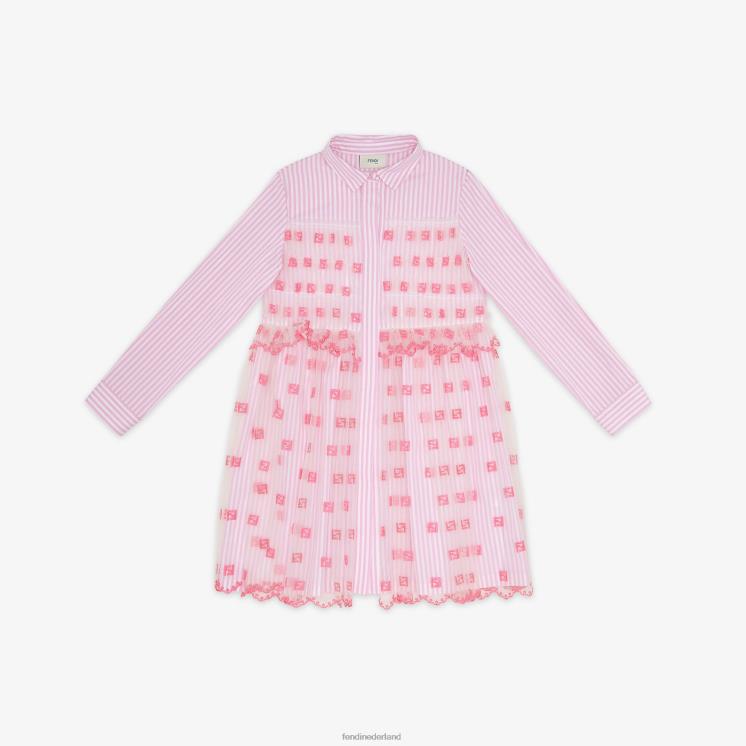 kinderen kleding Fendi 0J62L2857 Juniorjurk van neonpopeline en tule roze