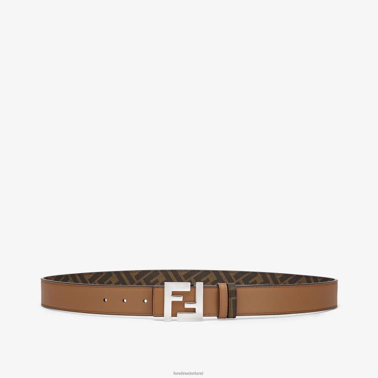 Heren accessoires Fendi 0J62L2442 vierkante ff leren omkeerbare riem bruin