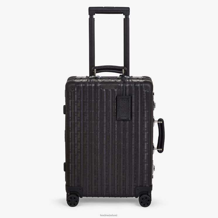 Heren accessoires Fendi 0J62L1889 aluminium trolleykoffer met leren details zwart