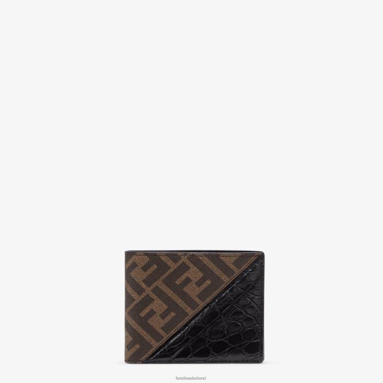 Heren accessoires Fendi 0J62L2595 Tweevoudige portemonnee van kaaimanleer en stof zwart