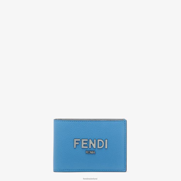 Heren accessoires Fendi 0J62L2617 Leren tweevoudige portemonnee met handtekening van de Amerikaanse dollar lichtblauw