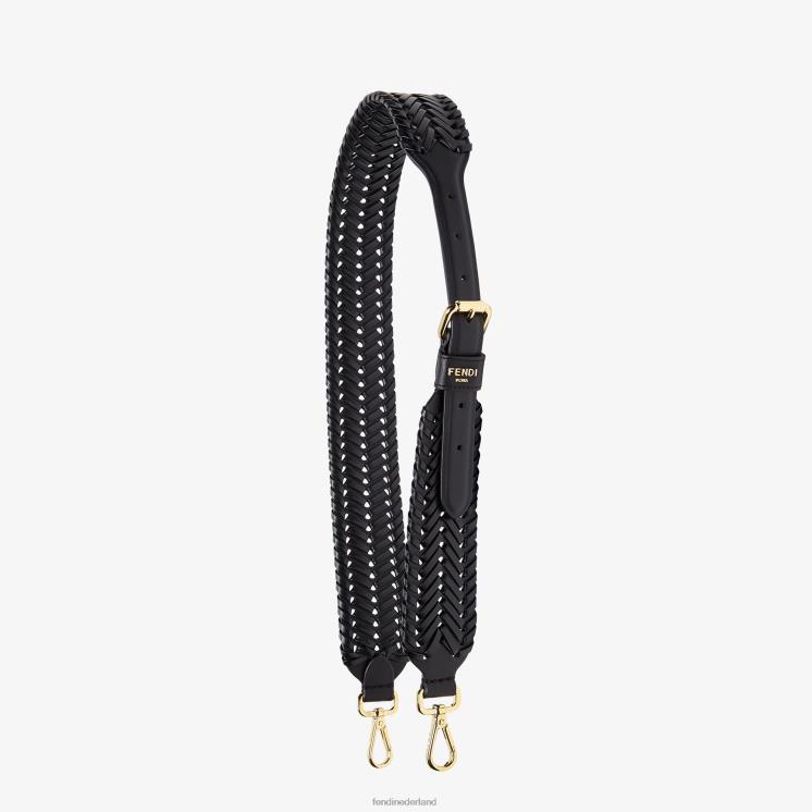 vrouwen accessoires Fendi 0J62L194 lederen schouderband zwart