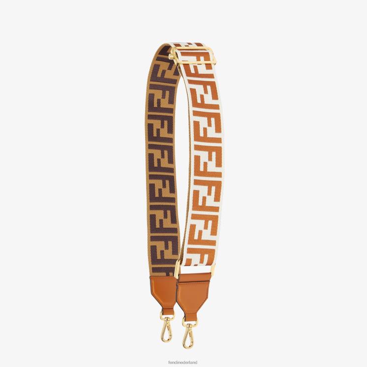 vrouwen accessoires Fendi 0J62L41 omkeerbare schouderband van geweven materiaal bruin