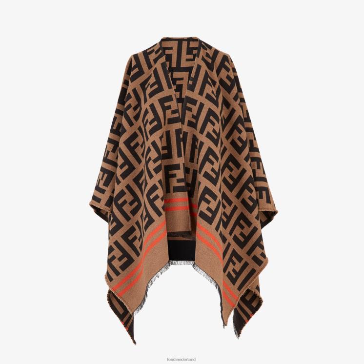 vrouwen accessoires Fendi 0J62L201 poncho van multiwol en zijde bruin