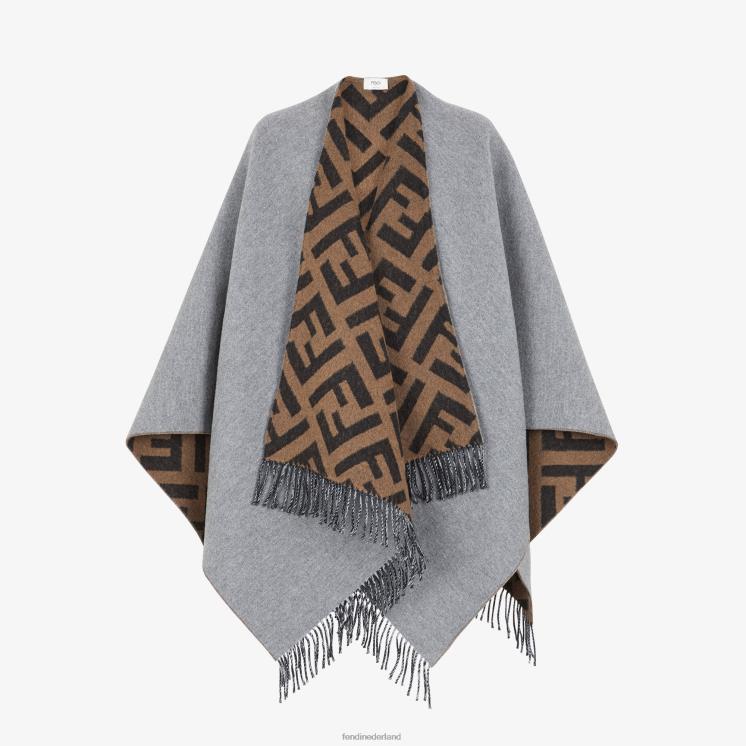 vrouwen accessoires Fendi 0J62L273 poncho van wol en kasjmier grijs