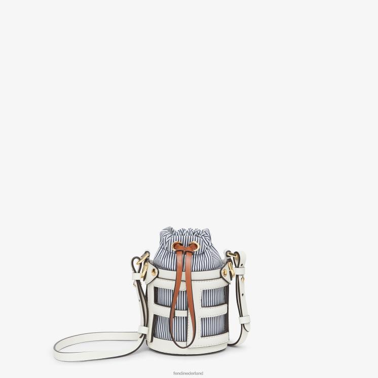 vrouwen accessoires Fendi 0J62L82 Bucketbag van leer en gestreepte stof wit