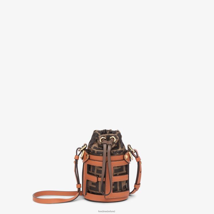 vrouwen accessoires Fendi 0J62L84 bucketbag van leer en ff-stof bruin