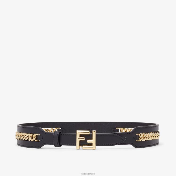 vrouwen accessoires Fendi 0J62L104 leren riem met kettingdetail zwart