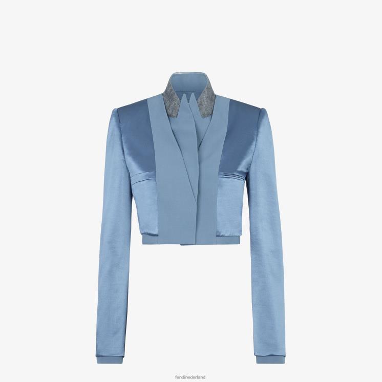 vrouwen kleding Fendi 0J62L1125 Gabardine jasje van satijn en wol blauw