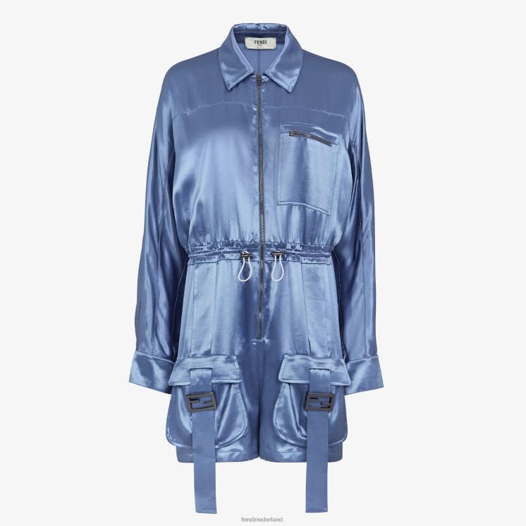 vrouwen kleding Fendi 0J62L1160 playsuit van viscose-satijn blauw