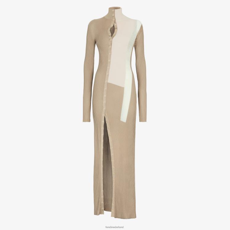 vrouwen kleding Fendi 0J62L953 zijden en viscose jurk beige