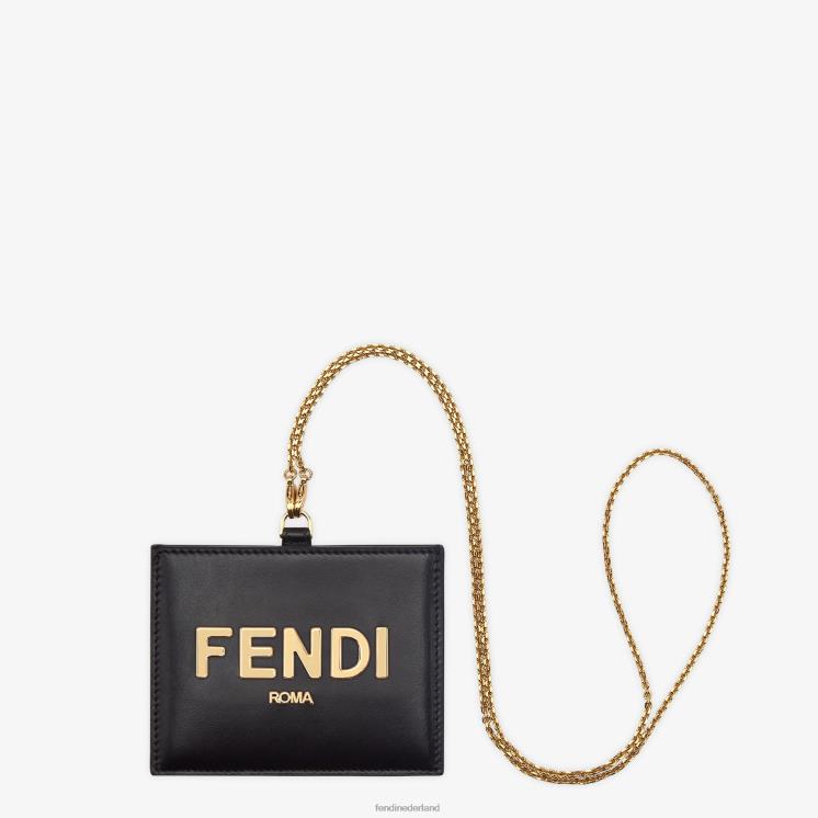 vrouwen accessoires Fendi 0J62L1445 lederen naambadge zwart