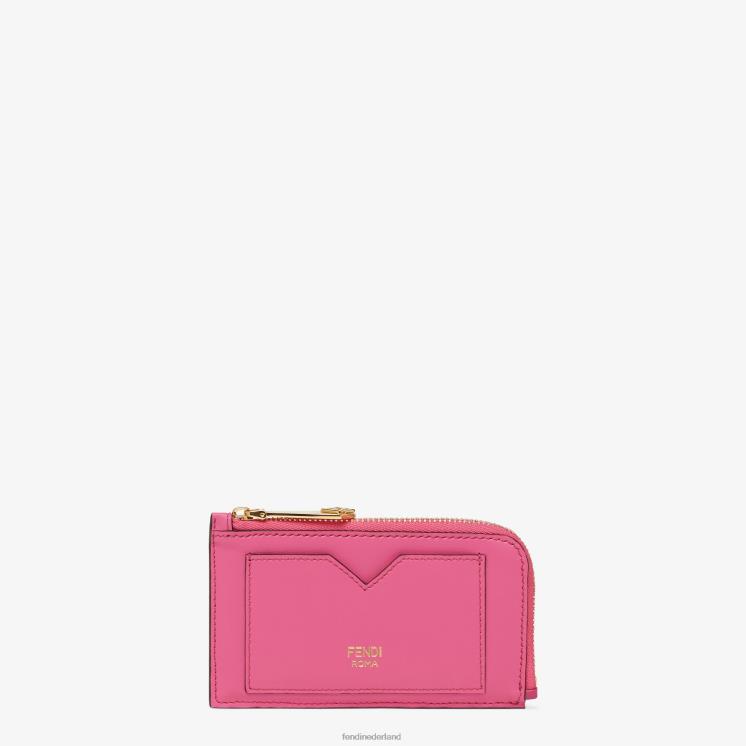 vrouwen accessoires Fendi 0J62L1511 tweekleurige fuchsia en lederen kaarthouder beige