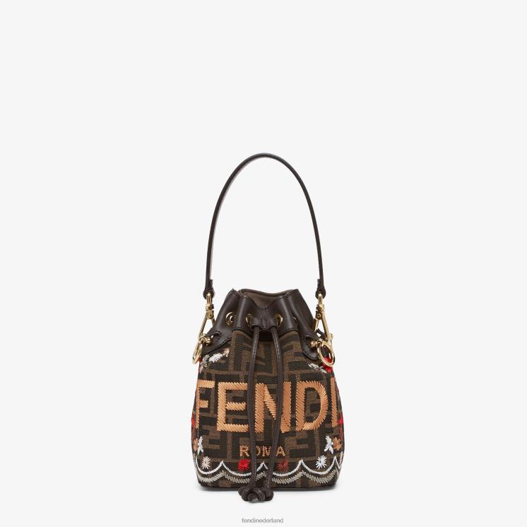 vrouwen accessoires Fendi 0J62L582 ff mini-tasje van jacquardstof met borduursel bruin