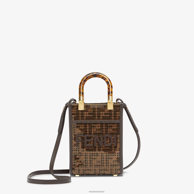 vrouwen accessoires Fendi 0J62L584 ff mini-tasje van jacquardstof met pailletten bruin