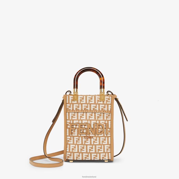 vrouwen accessoires Fendi 0J62L599 Minitasje van raffia met ff-motief van tapijtstof wit