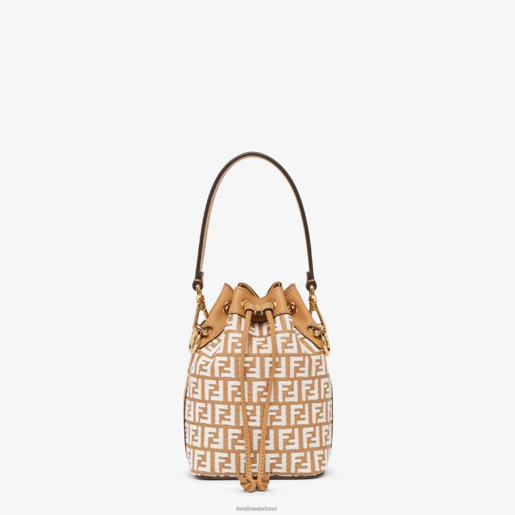 vrouwen accessoires Fendi 0J62L600 Minitasje van raffia met ff-motief van tapijtstof wit