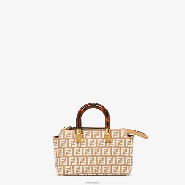 vrouwen accessoires Fendi 0J62L601 kleine Boston tas van raffia met een ff-motief van tapijtstof wit