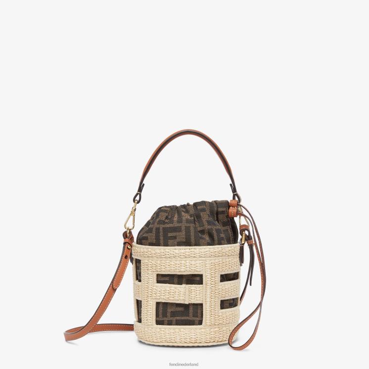 vrouwen accessoires Fendi 0J62L603 Minitasje van natuurlijk stro en ff-stof beige