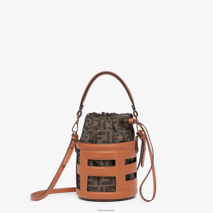 vrouwen accessoires Fendi 0J62L622 Minitasje van leer en ff-stof bruin