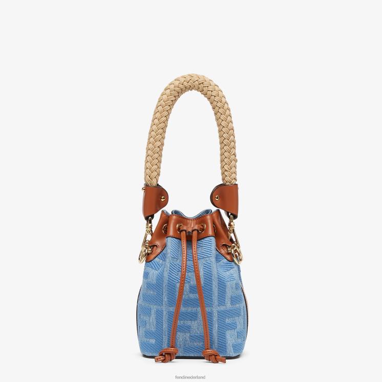 vrouwen accessoires Fendi 0J62L625 Denim minitasje met ff-borduursel lichtblauw