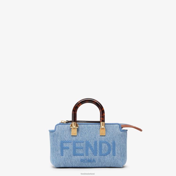 vrouwen accessoires Fendi 0J62L638 denim kleine boston tas lichtblauw