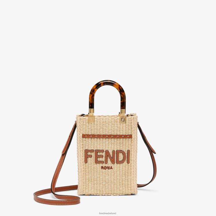 vrouwen accessoires Fendi 0J62L641 Minizakje van natuurlijk stro beige