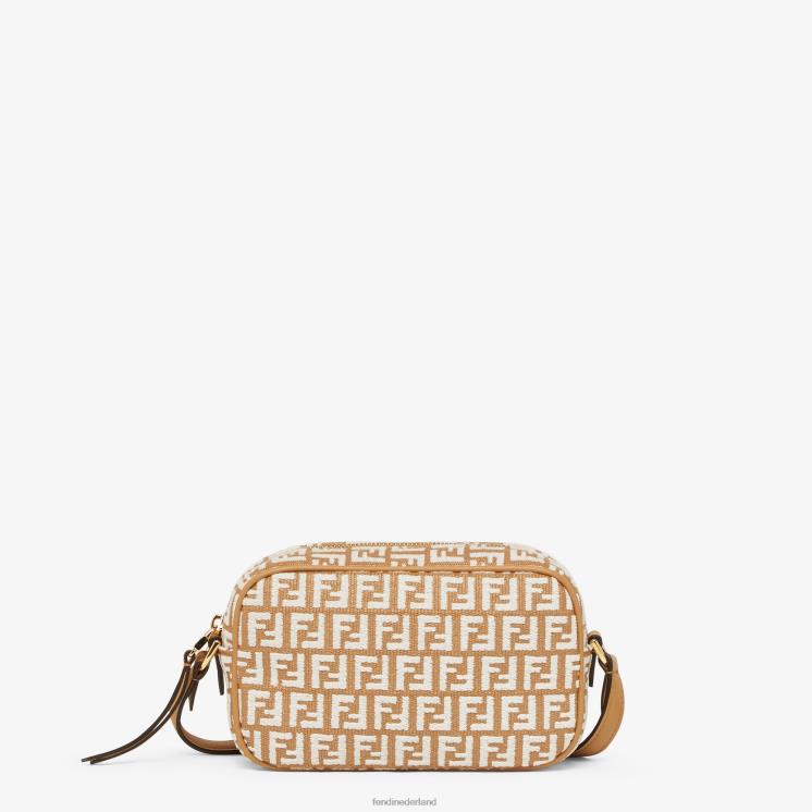 vrouwen accessoires Fendi 0J62L647 Minitasje van raffia met ff-motief van tapijtstof wit