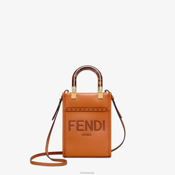 vrouwen accessoires Fendi 0J62L681 Sunshine shopper leren minitasje bruin