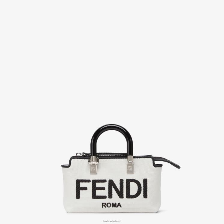 vrouwen accessoires Fendi 0J62L700 kleine Boston-tas van canvas met roma-borduurwerk wit