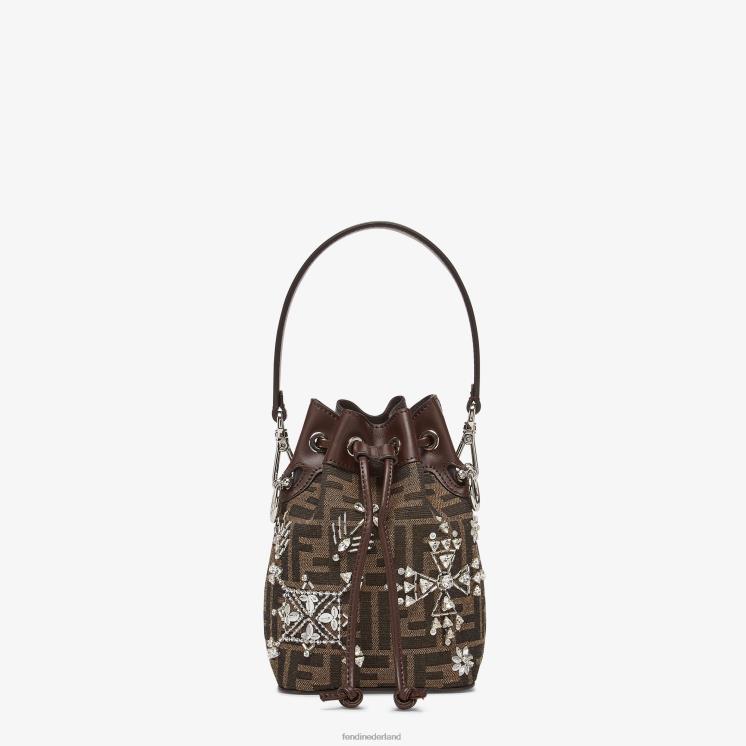 vrouwen accessoires Fendi 0J62L821 Minitasje van ff-stof met borduursels bruin