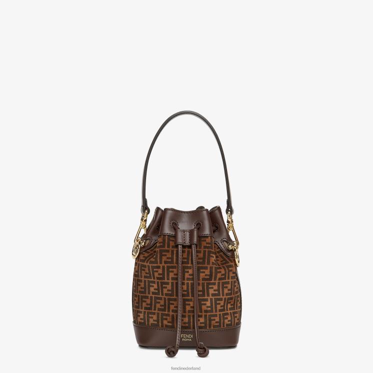 vrouwen accessoires Fendi 0J62L881 leren minitasje met ff-print bruin