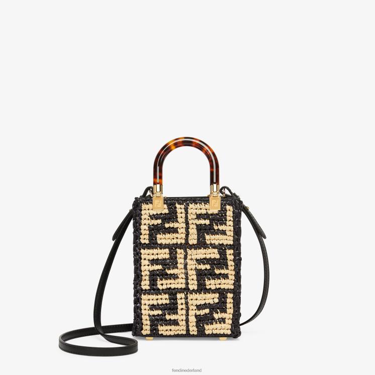 vrouwen accessoires Fendi 0J62L898 raffia mini tasje met gehaakte ff zwart