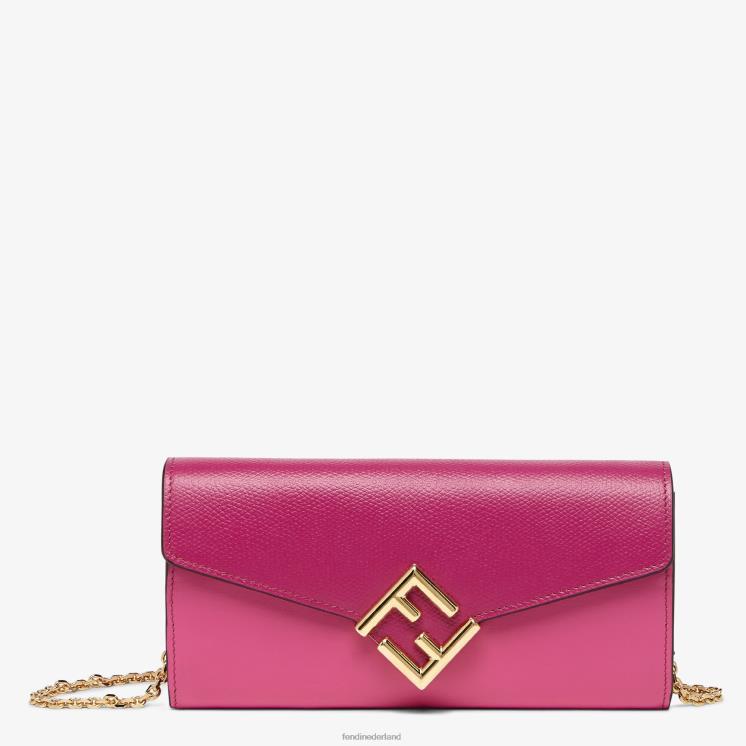 vrouwen accessoires Fendi 0J62L1406 tweekleurige portemonnee van fuchsia en leer beige