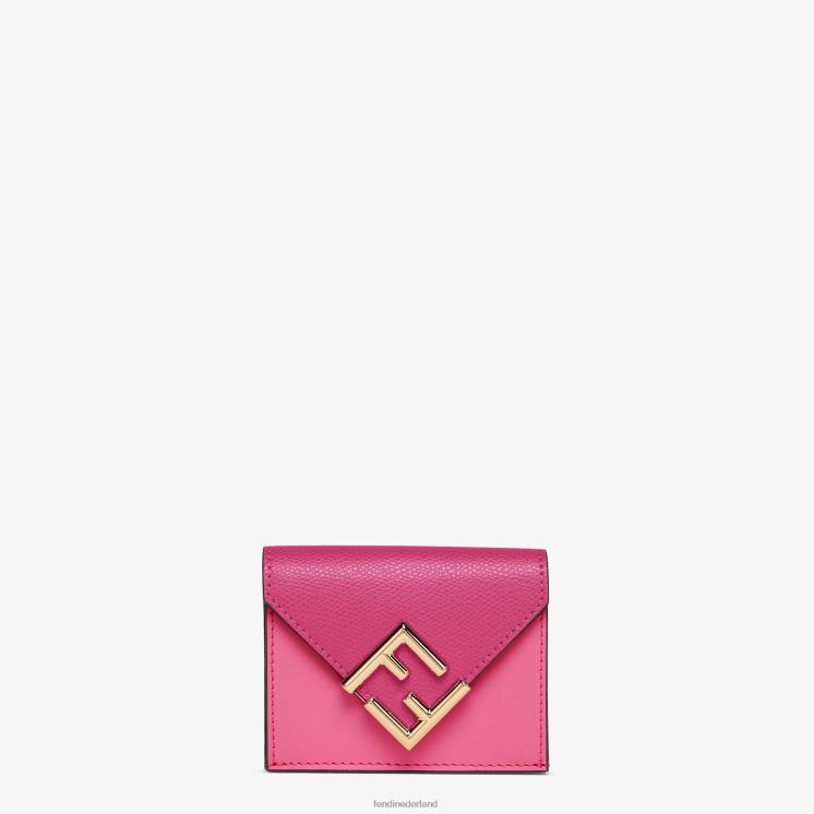 vrouwen accessoires Fendi 0J62L1407 tweekleurige portemonnee van fuchsia en leer beige