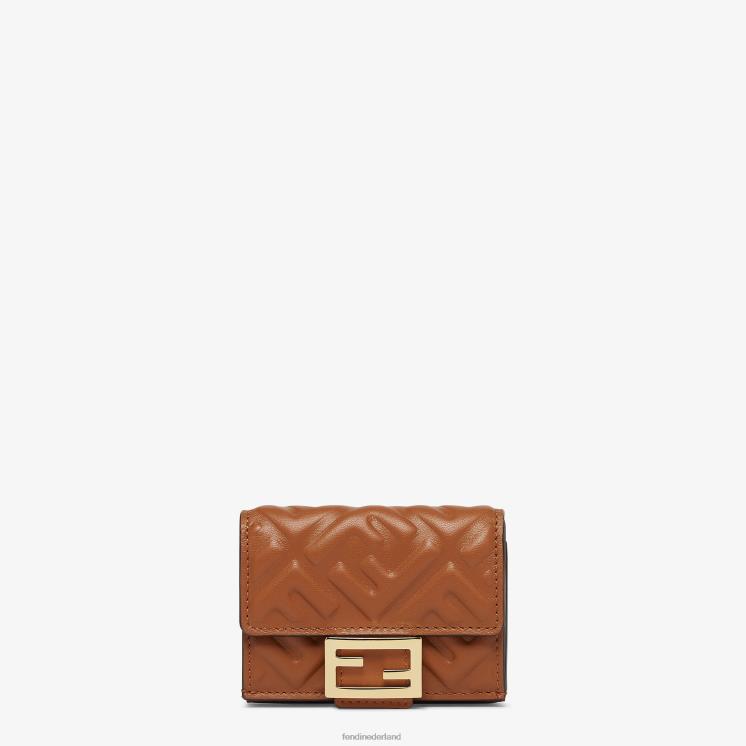 vrouwen accessoires Fendi 0J62L1452 Baguette micro driebladige portemonnee van nappaleer bruin