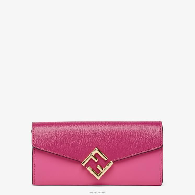 vrouwen accessoires Fendi 0J62L1516 tweekleurige portemonnee van fuchsia en leer beige