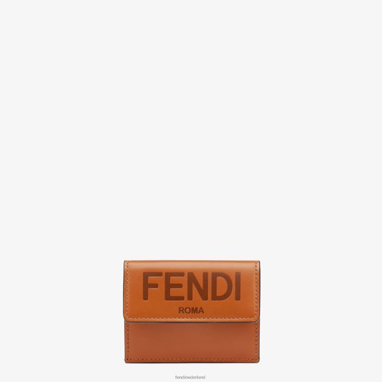 vrouwen accessoires Fendi 0J62L1557 micro driebladige lederen portemonnee bruin