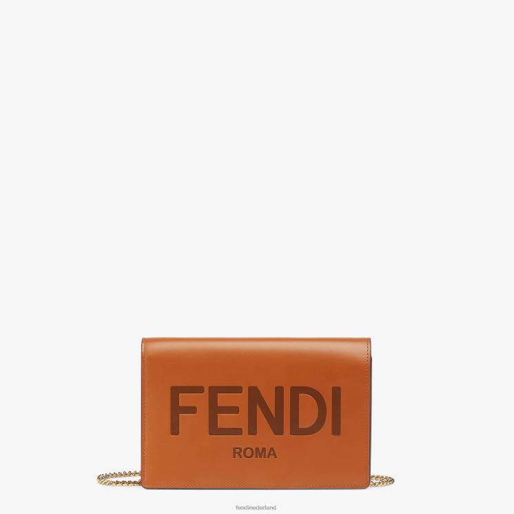 vrouwen accessoires Fendi 0J62L1558 portemonnee aan ketting leren minitasje bruin