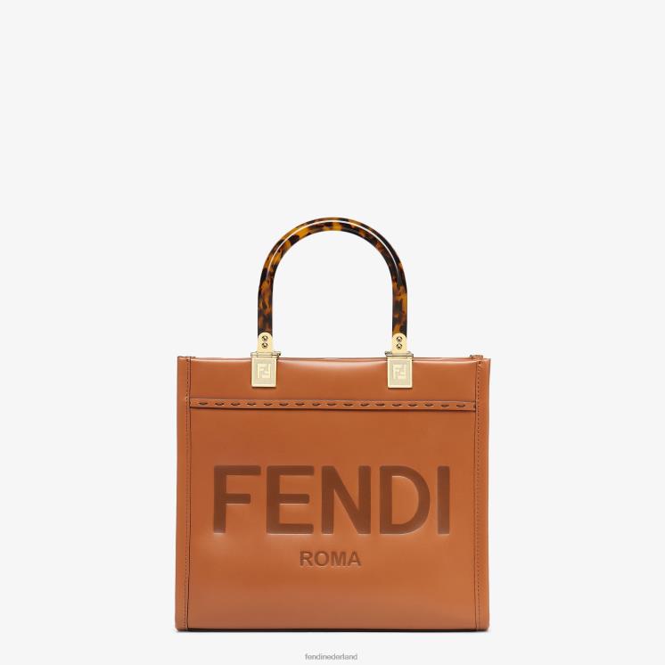 vrouwen accessoires Fendi 0J62L522 Sunshine kleine leren shopper bruin