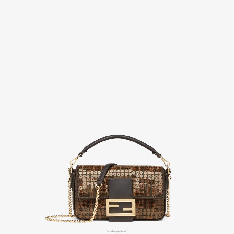 vrouwen accessoires Fendi 0J62L545 ff tas van jacquardstof met pailletten bruin