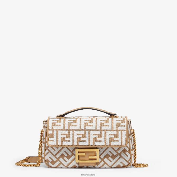 vrouwen accessoires Fendi 0J62L597 Tas van raffia met ff-motief van tapijtstof wit