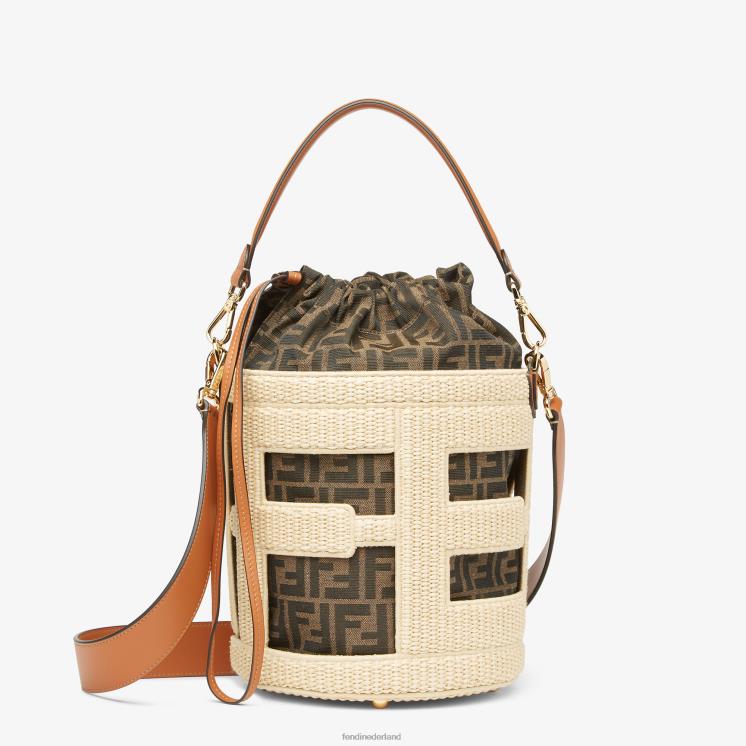 vrouwen accessoires Fendi 0J62L604 zak van natuurlijk stro en ff-stof beige