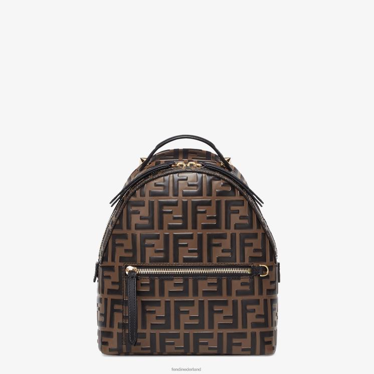 vrouwen accessoires Fendi 0J62L857 leren ff rugzak bruin