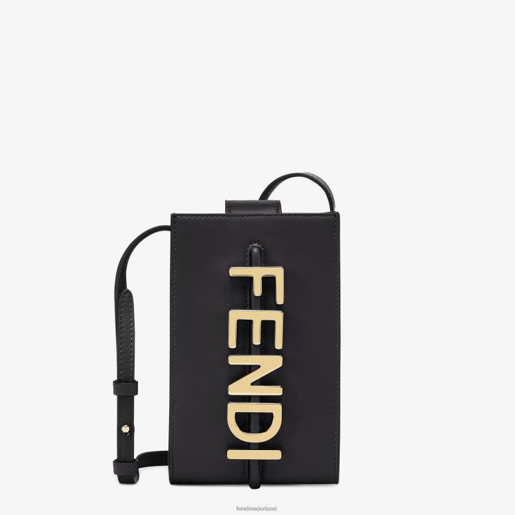 vrouwen accessoires Fendi 0J62L1432 Leren telefoonhoesje met grafisch ontwerp zwart