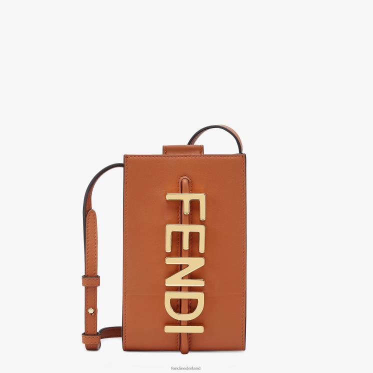 vrouwen accessoires Fendi 0J62L1433 Leren telefoonhoesje met grafisch ontwerp bruin