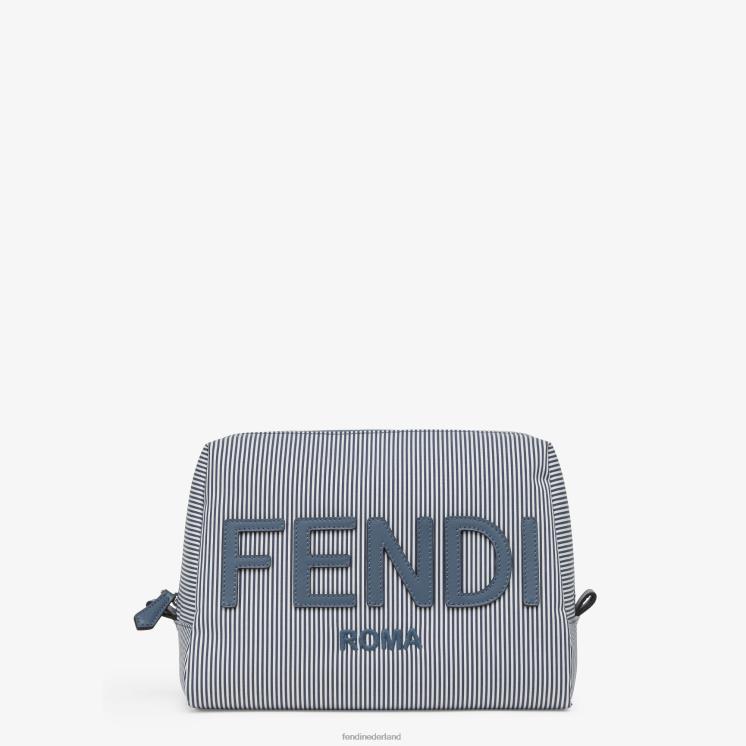 vrouwen accessoires Fendi 0J62L1456 toilettasje van gestreepte stof blauw